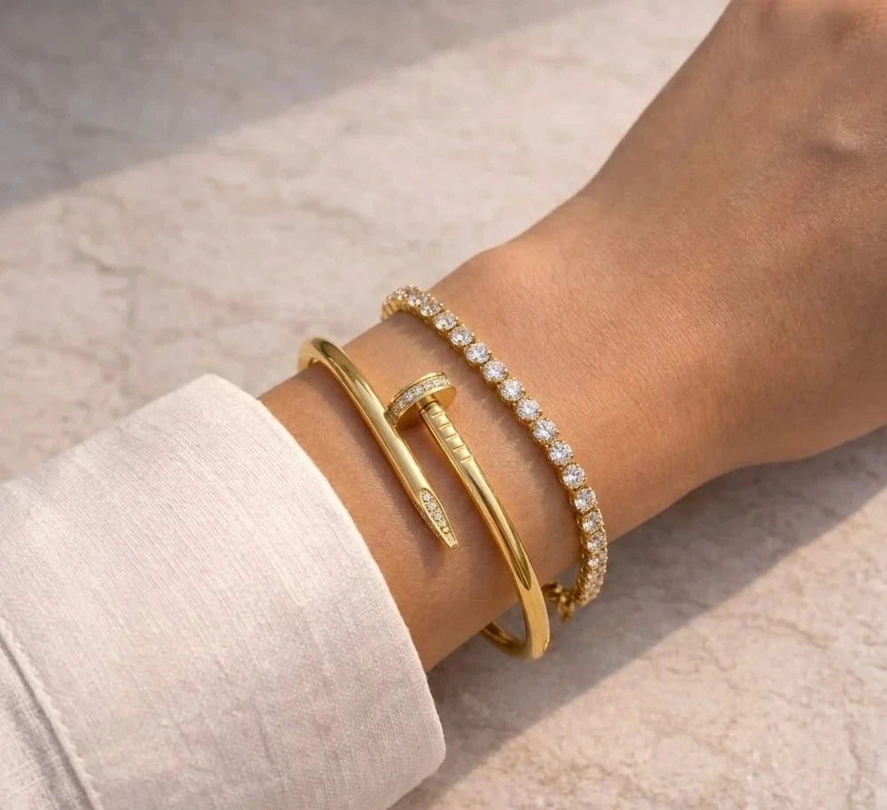 The "It Girl" Stack: Nail Bangle & Tennis Bracelet Combo