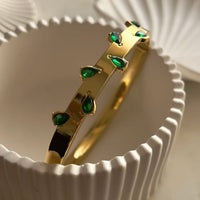 Emerald Green Teardrop Stone Bangle - Anti Tarnish Gold-Plated Bracelet