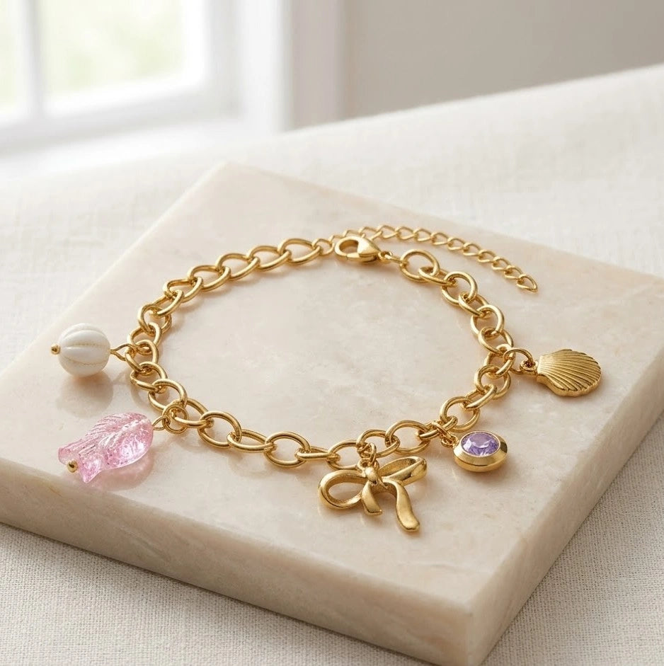Aesthetic Multi-Charm Link Bracelet - Anti Tarnish Finish
