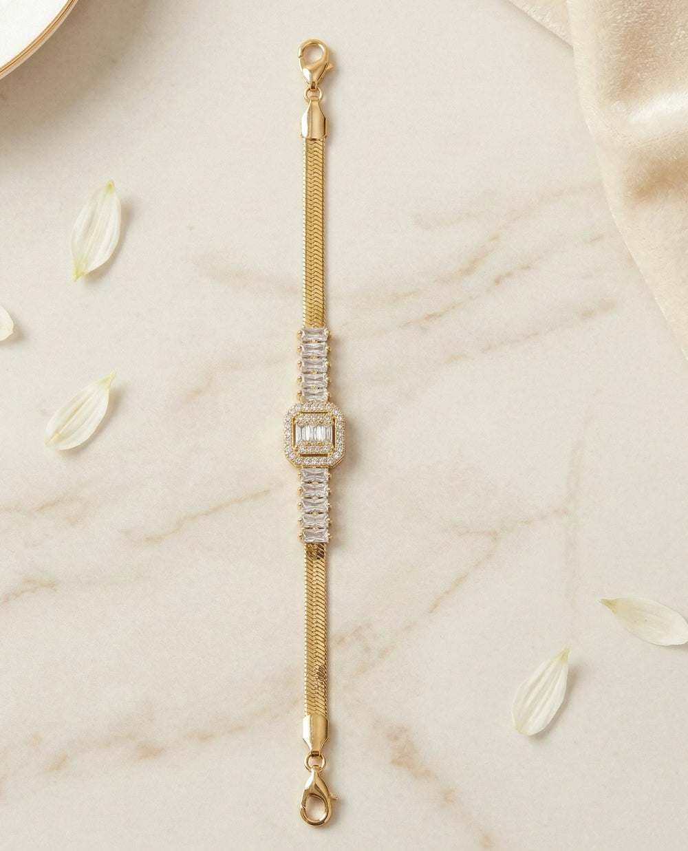 Baguette CZ Centerpiece Anti-Tarnish Gold Plated Bracelet for Women