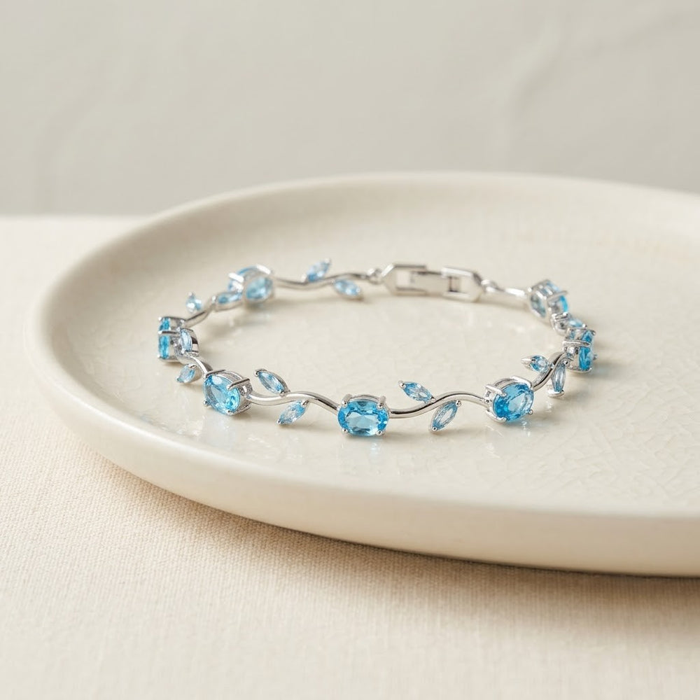 Blue Crystal Vine Anti-Tarnish Gold-Plated Bracelet for Women