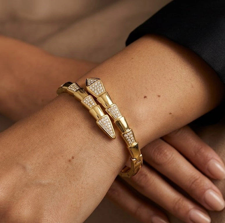 Serpent Wrap Crystal Bangle - Anti Tarnish Gold Plated