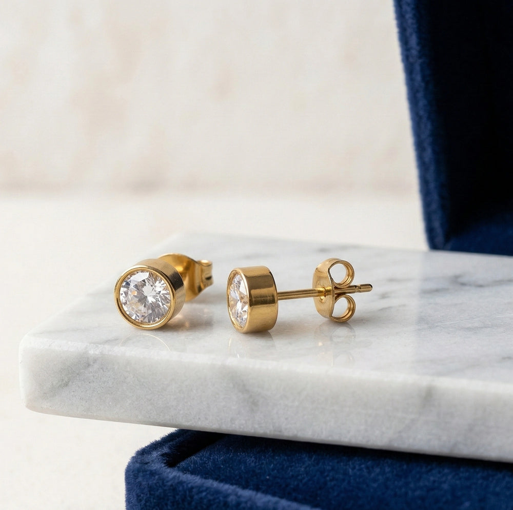 Anti-Tarnish Gold Plated Crystal Stud Earrings - Minimalist Everyday Wear