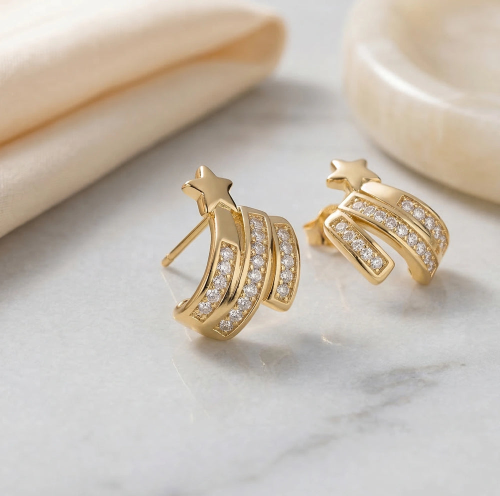 Shooting Star Gold Crystal Statement Earrings | High Quality Fashion Jewelry