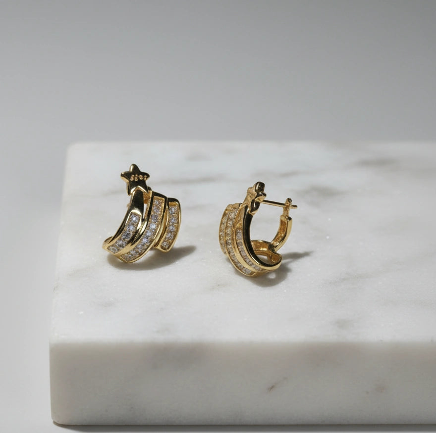 Shooting Star Gold Crystal Statement Earrings | High Quality Fashion Jewelry