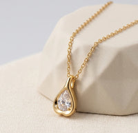 Teardrop Solitaire Pendant Necklace | Anti-Tarnish Gold Plated Dainty Chain