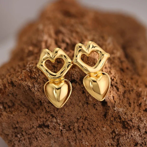 Lips & Heart Dangle Earrings | Anti-Tarnish Gold Plated Statement Jewelry