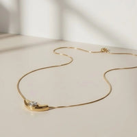 Minimalist Curved Solitaire Pendant Necklace | Anti-Tarnish Gold Plated Dainty Chain