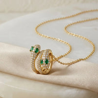 Emerald Stone Snake Pendant Necklace - Anti Tarnish Gold Plated