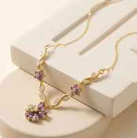 Elegant Amethyst Floral Vine Necklace | Anti-Tarnish Gold Plated Pendant-Tulip