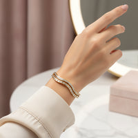Crystal Wave Anti-Tarnish Bangle - Gold Plated Baguette Stone Bracelet