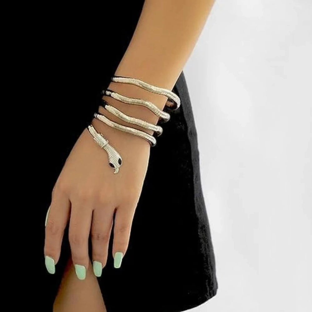 Silver Snake Wrap Necklace & Bracelet | Flexible Statement Jewelry