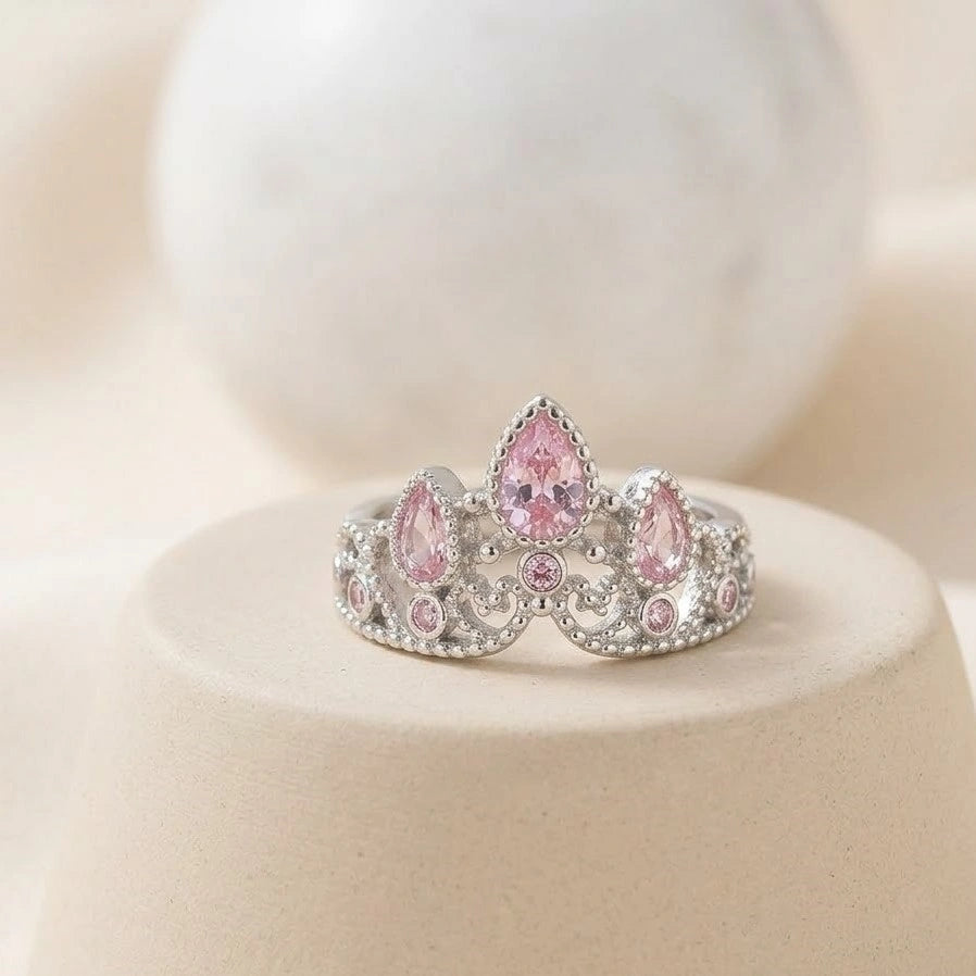 Royal Pink Tiara Crown Ring | High-Quality Fashion Jewelry