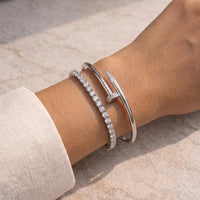 Silver Nail & Tennis Bracelet Stack - Anti Tarnish