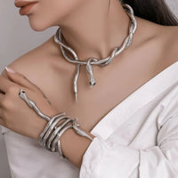 Silver Snake Wrap Necklace & Bracelet | Flexible Statement Jewelry
