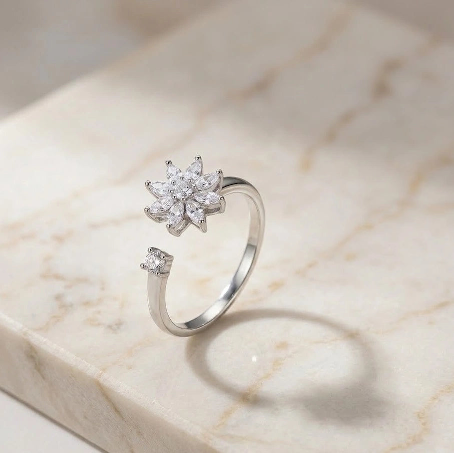 Starburst Crystal Adjustable Ring | High Quality Silver-Tone Fashion Ring