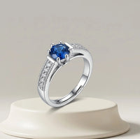 Sapphire Blue Crystal Fashion Ring for Women - High Quality Silver Tone