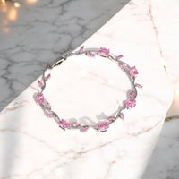 Tulip Pink Floral Stone Vine Bracelet | Anti-Tarnish