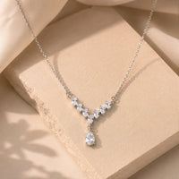 Silver Zircon Teardrop Necklace | Minimalist V-Shape Pendant