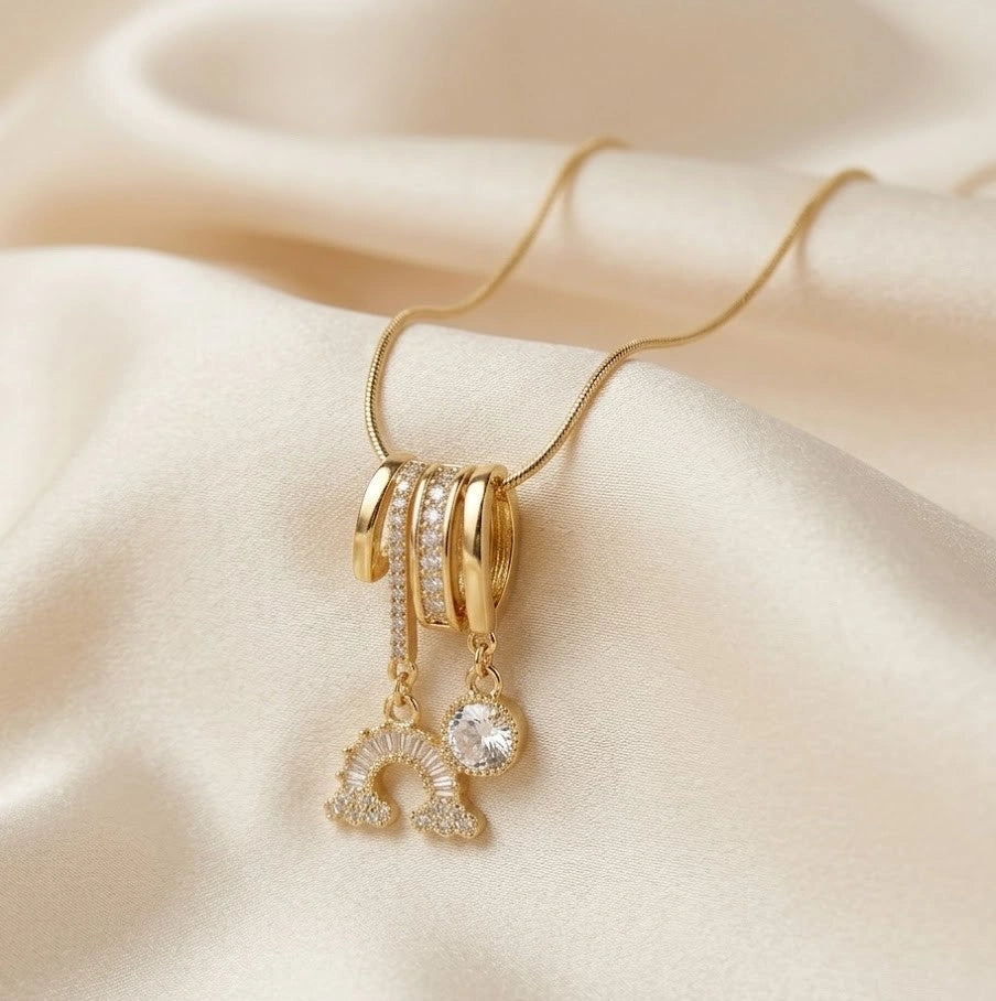 Multi-Charm Zircon Pendant Necklace | Anti-Tarnish Gold-Plated Dainty Jewelry