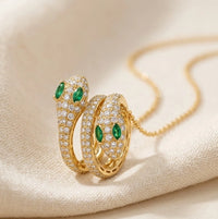 Emerald Stone Snake Pendant Necklace - Anti Tarnish Gold Plated