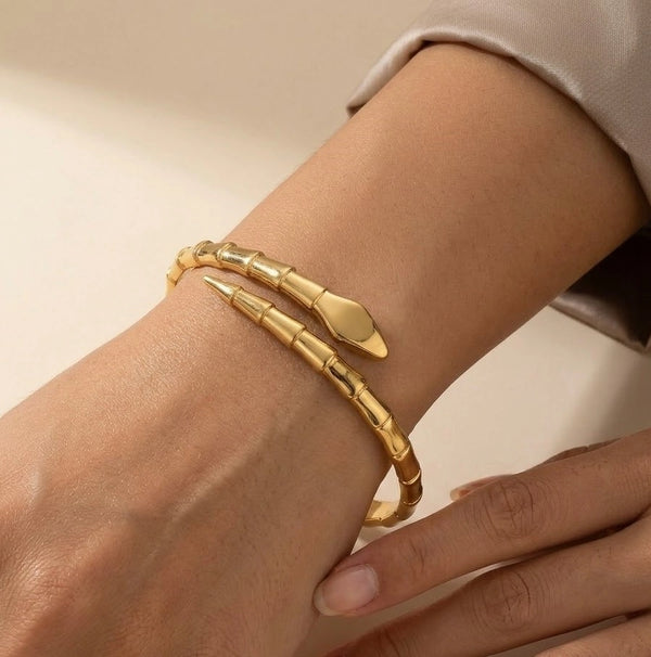 Snake wrap anti tarnish gold plated bracelet front look
