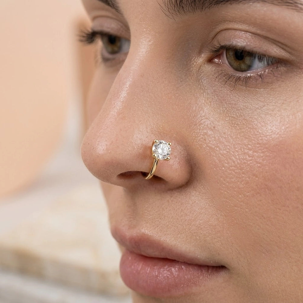 Solitaire American Diamond Nose Pin | Anti-Tarnish Gold Plated