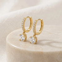 Solitaire Drop Hoop Earrings | Anti-Tarnish Gold Plated | Moncheri