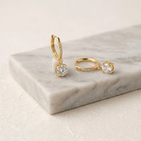 Solitaire Drop Hoop Earrings - Anti Tarnish Gold Plated