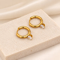 Solitaire Drop Hoop Earrings - Anti Tarnish Gold Plated Huggies