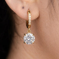 Solitaire Drop Hoop Earrings - Anti Tarnish Gold Plated