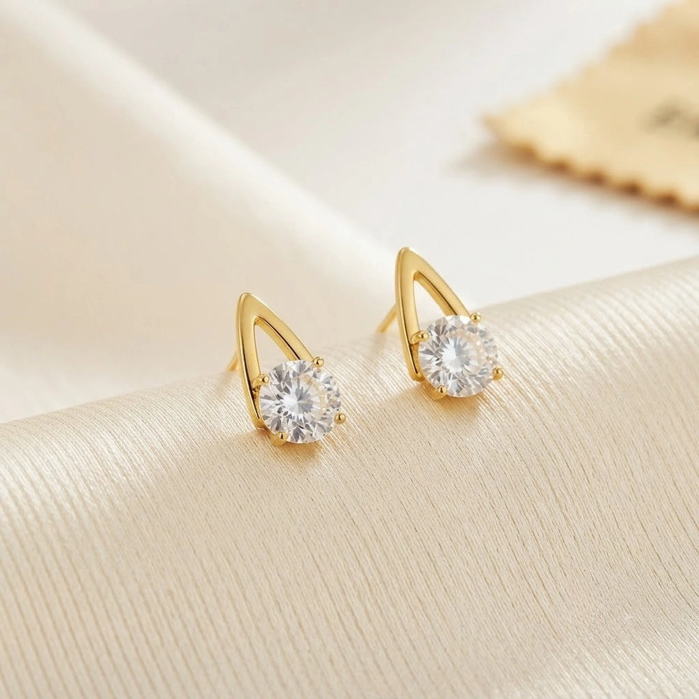 Solitaire Open-Setting Stud Earrings - Anti Tarnish Gold Plated Minimalist Jewelry