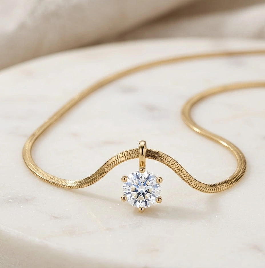 Anti-Tarnish Gold Plated Solitaire Pendant Snake Chain Necklace