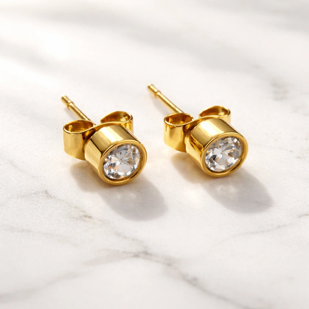 Anti-Tarnish Gold Plated Crystal Stud Earrings - Minimalist Everyday Wear