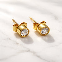 Anti-Tarnish Gold Plated Crystal Stud Earrings - Minimalist Everyday Wear
