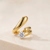 Crescent Wrap Anti Tarnish Solitaire Ring - Fluid Droplet Design