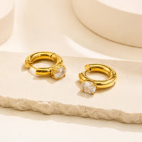 Solitaire Stone Hoop Earrings - Anti Tarnish Gold Plated