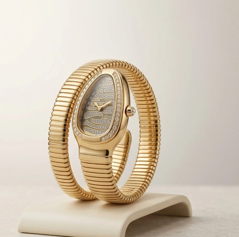 Elegant Serpent Design Anti-Tarnish Gold Plated Watch - Premium Wristwear for Her