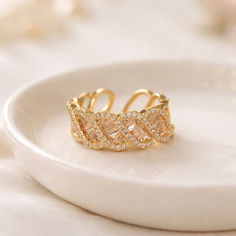 Gold Braided Baguette Fashion Ring | Twisted Pave Statement Jewelry