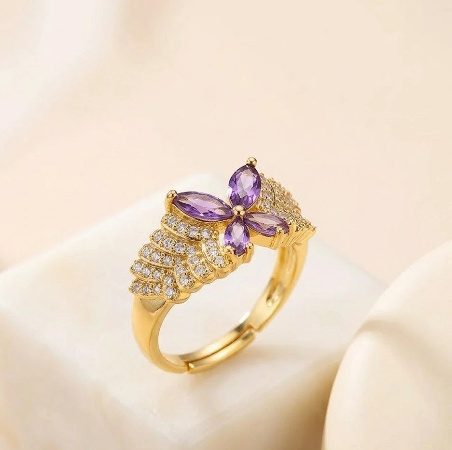 Purple Crystal Butterfly Ring - Premium Korean Fashion Jewelry