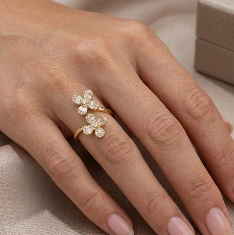 Double Butterfly Crystal Adjustable Fashion Ring