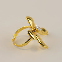 Oversized Ribbon Bow Statement Ring - Anti Tarnish Gold Plated