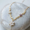 Floral Vine Anti-Tarnish Gold Plated Necklace with Purple & Clear Crystals
