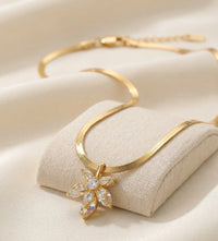 Floral Crystal Pendant Snake Chain Necklace | Anti-Tarnish Gold-Plated Fashion Jewelry