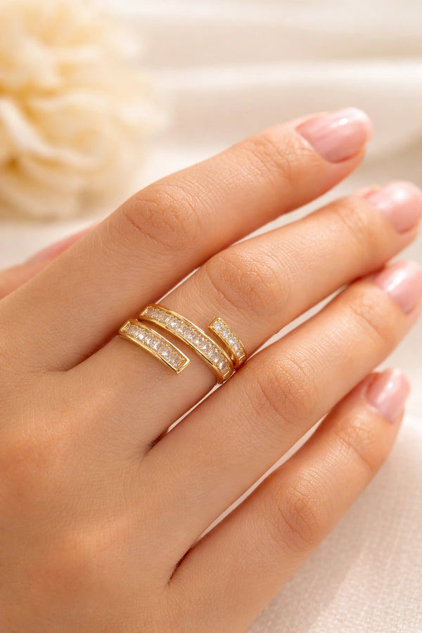 Adjustable Gold Wrap Baguette Ring - Korean Fashion Jewelry