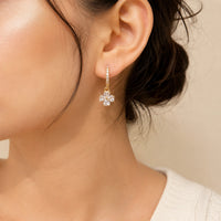 Crystal Flower Dangle Earrings - Anti Tarnish Gold Plated