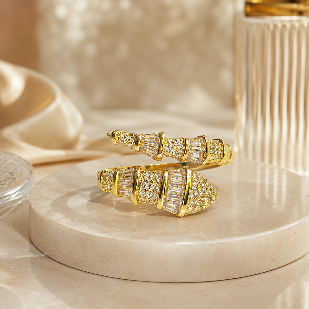 Anti-Tarnish Gold Plated Crystal Wrap Ring - Statement Bypass Design