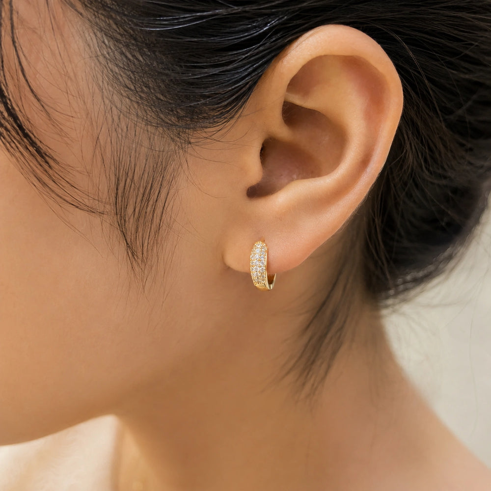 Pave Zirconia Anti Tarnish Gold Plated Earrings | Korean Style Mini Hoops