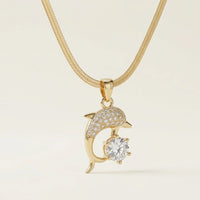 Dolphin Pendant Necklace - Anti-Tarnish Gold Plated with CZ Stone