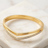 Double Layer Chevron V-Shape Gold-Plated Bracelet | Anti-Tarnish CZ Bangle